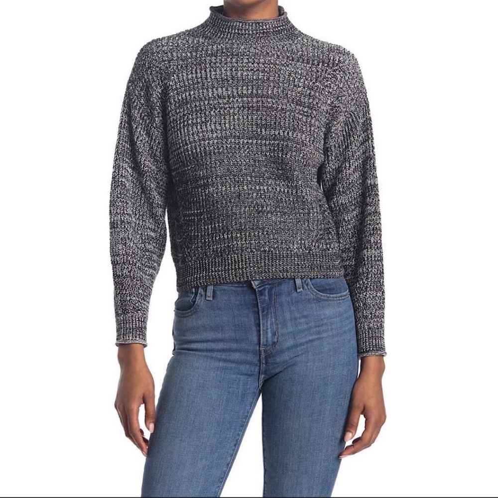 NWT Nordstrom Abound Black Marled Pullover Mock Neck Sweater